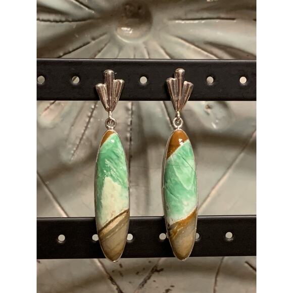 Sterling Silver and Variscite Earrings Dangle SEE FULL DESCRIPTION - Picture 2 of 8